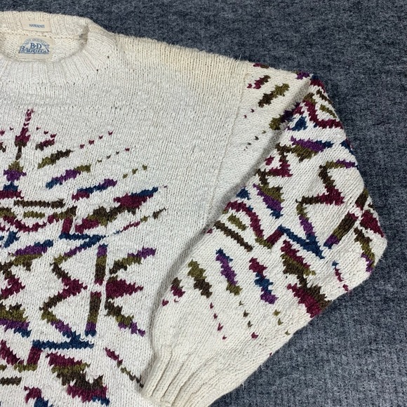 Vintge BD Baggies Sweater Mens Medium White Handknit Aztec Southwestern Abstract - Picture 4 of 12